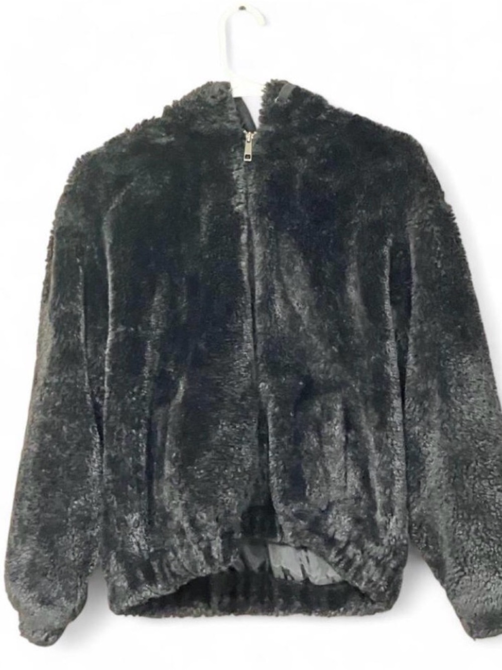 Time and Tru Kids Black Faux Fur Hooded Zip Jacket